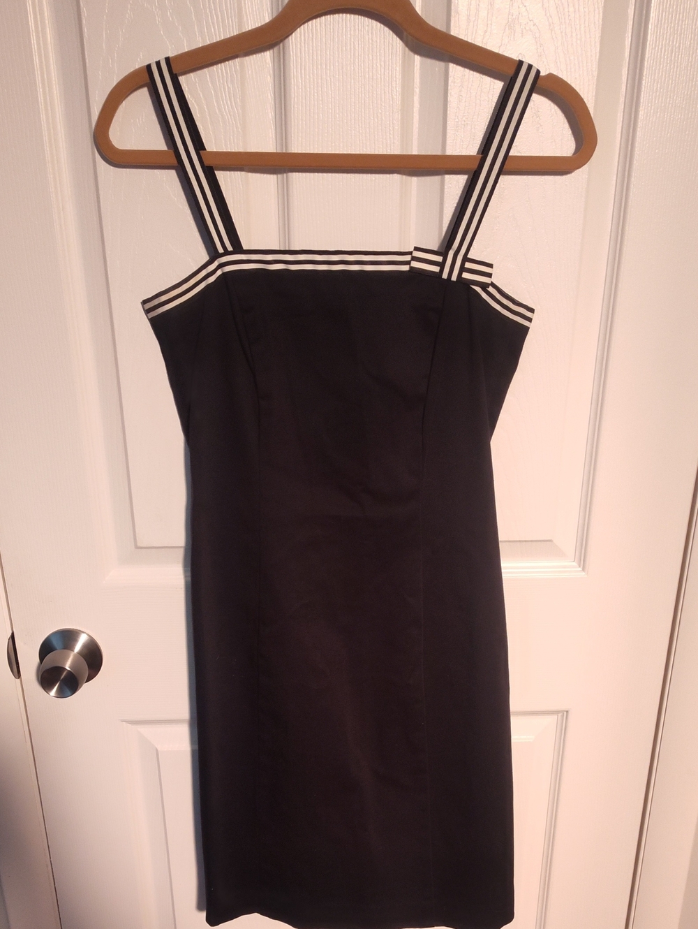 Ann Taylor Black Midi Dress with White Striped Trim